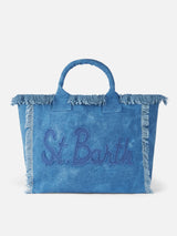 Borsa tote Vanity in tela di cotone denim con toppa con logo