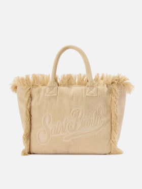 Borsa Vanity regular in tessuto effetto spugna beige tinta unita