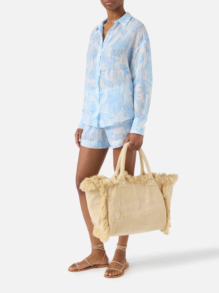 Bolso Vanity regular beige de color liso con efecto terry 