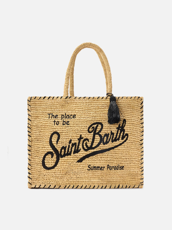 Regular Vanity raffia bag with black details