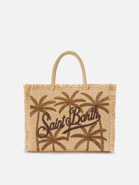 Regular Vanity straw effect bag with palm embroidery