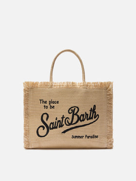 Regular Vanity straw effect bag with contrasting embroidered logo