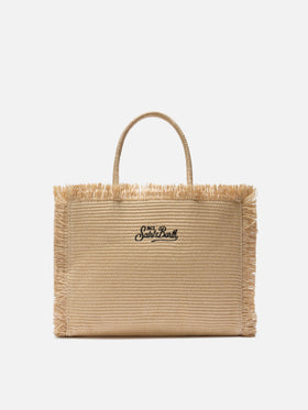 Regular Vanity straw effect bag with contrasting embroidered logo