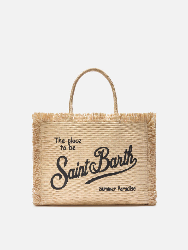 Regular Vanity straw effect bag with contrasting embroidered logo