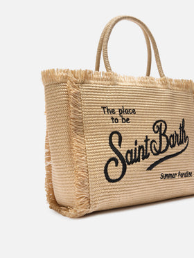 Regular Vanity straw effect bag with contrasting embroidered logo