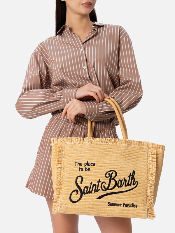 Beige straw effect Vanity tote bag