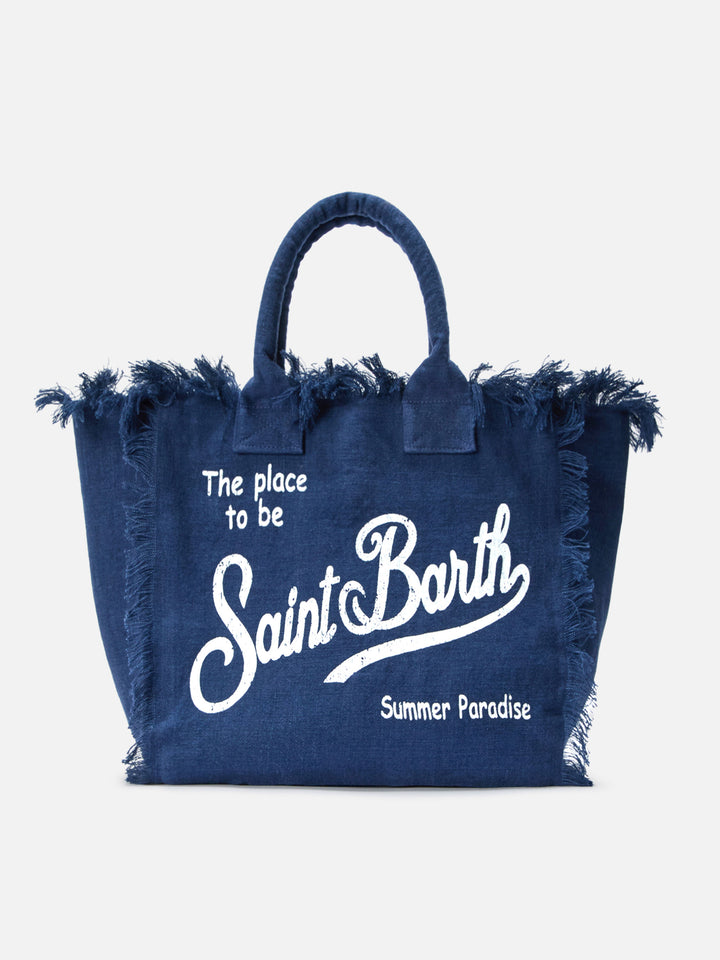 Blue solid color linen Vanity regular bag