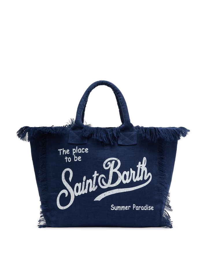 Borsa a spalla Vanity in lino blu navy
