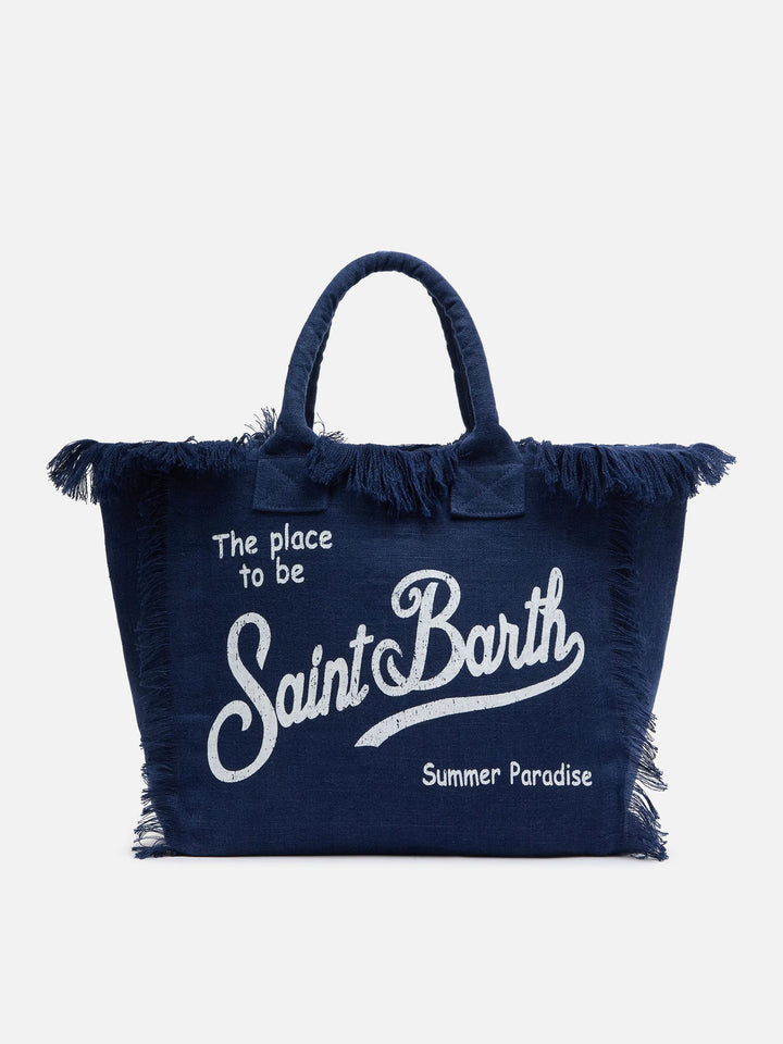 Borsa a spalla Vanity in lino blu navy