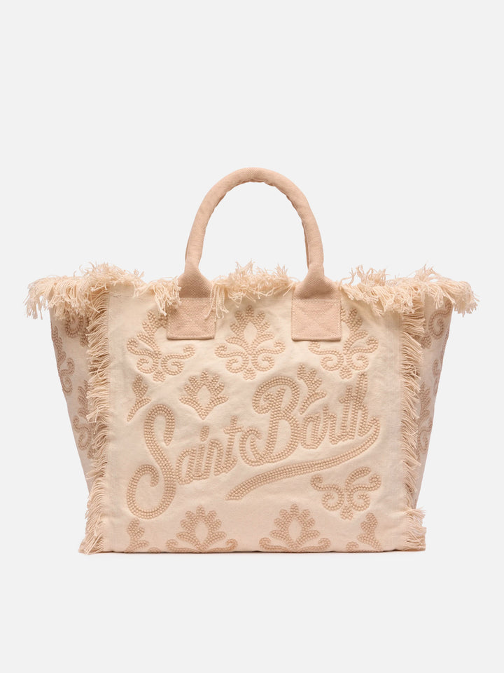 Borsa a spalla Vanity Rug  in cotone beige e bianco