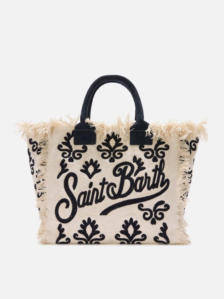 Canvas Vanity regular bag with blue lily tufting embroidery