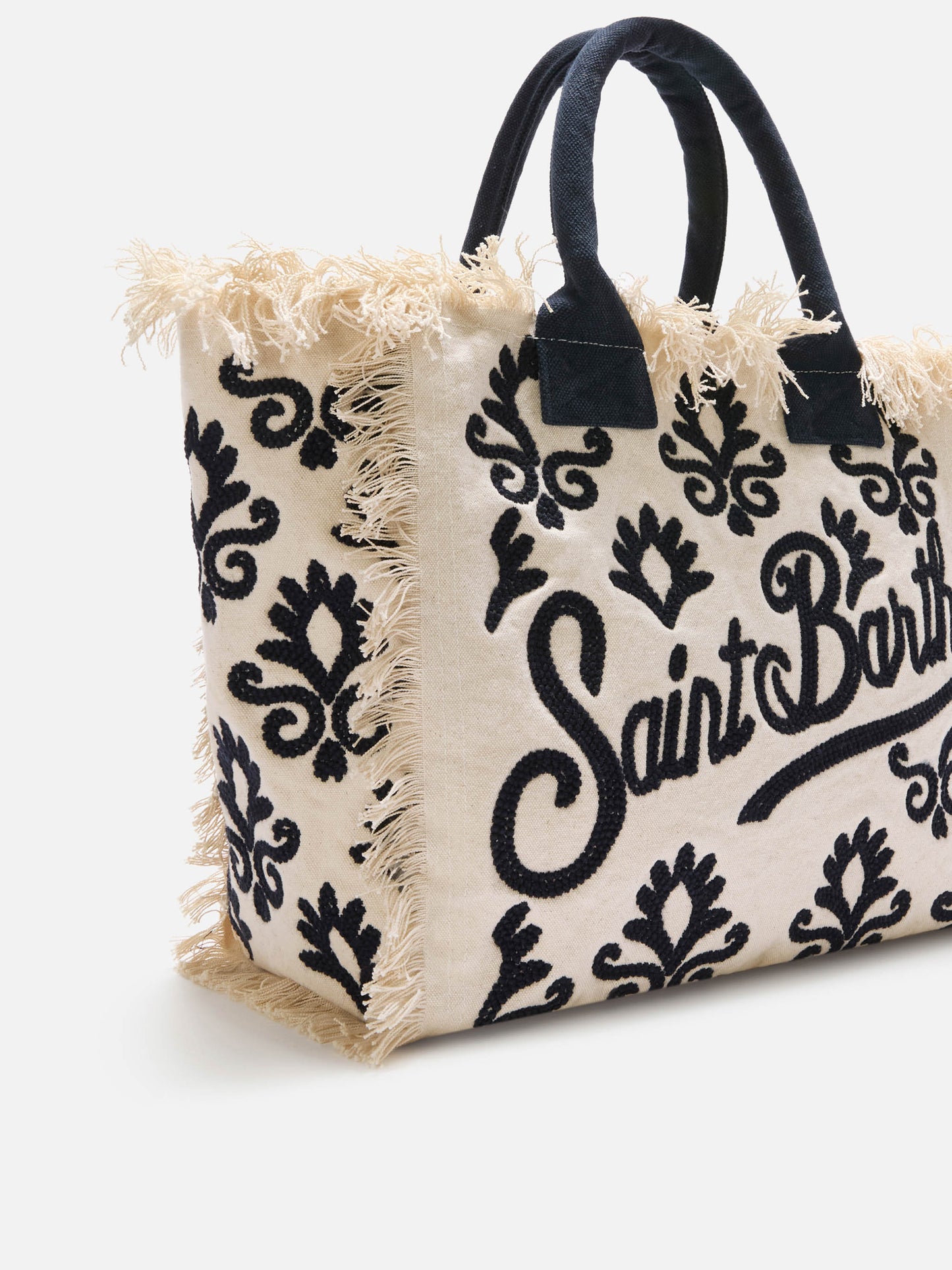 Canvas Vanity regular bag with blue lily tufting embroidery