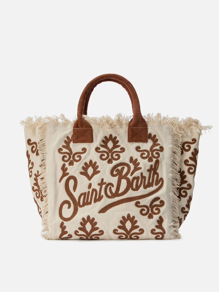 Canvas Vanity regular bag with brown lily tufting embroidery