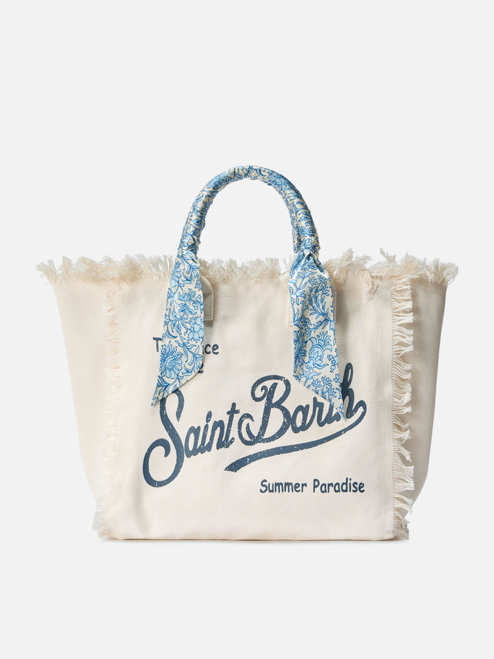 White canvas Vanity regular bag with removable twill