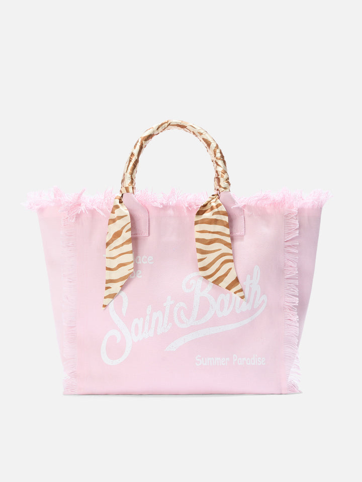 Pink Canvas Vanity regular bag with twill detail on handle