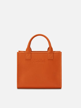 Vanity Bag Midi Shoulder Bag in orange hammered leather