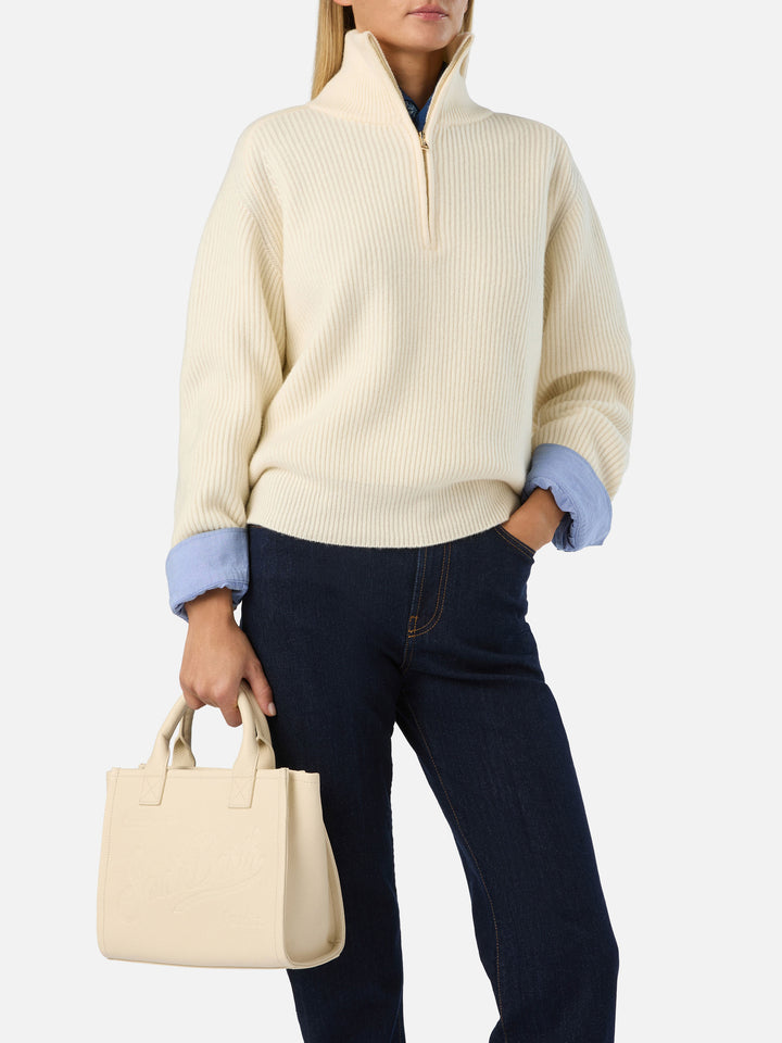 Vanity Medium Bag aus genarbtem Leder in Elfenbein 