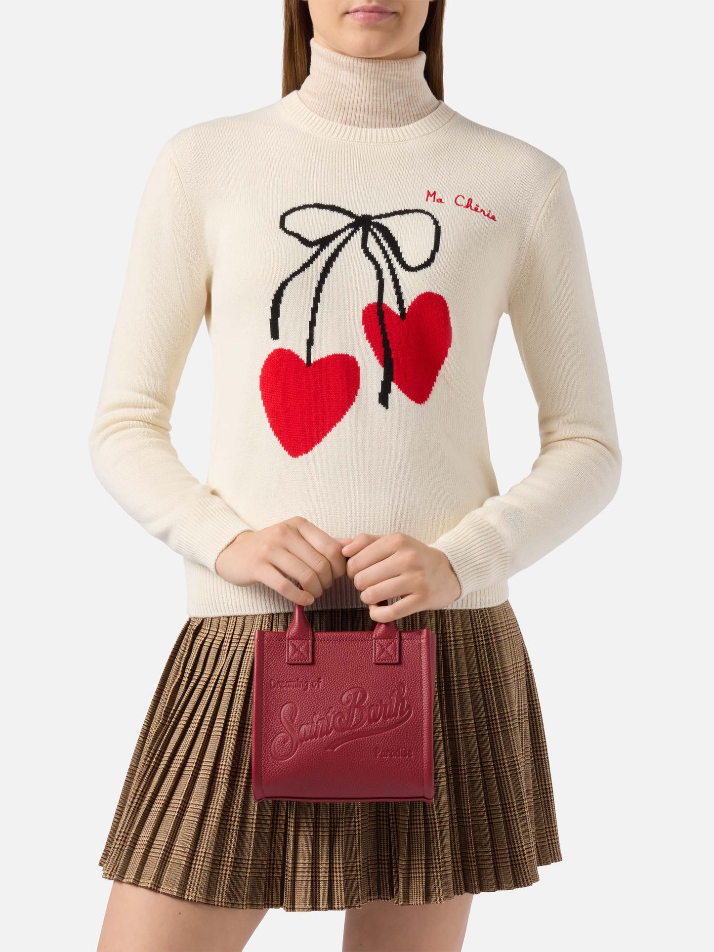 Borsa a spalla Vanity Bag Mini in pelle martellata bordeaux