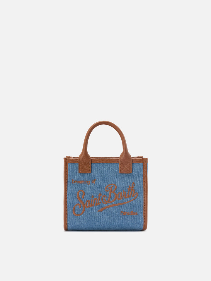 Vanity mini denim and pebbled leather bag