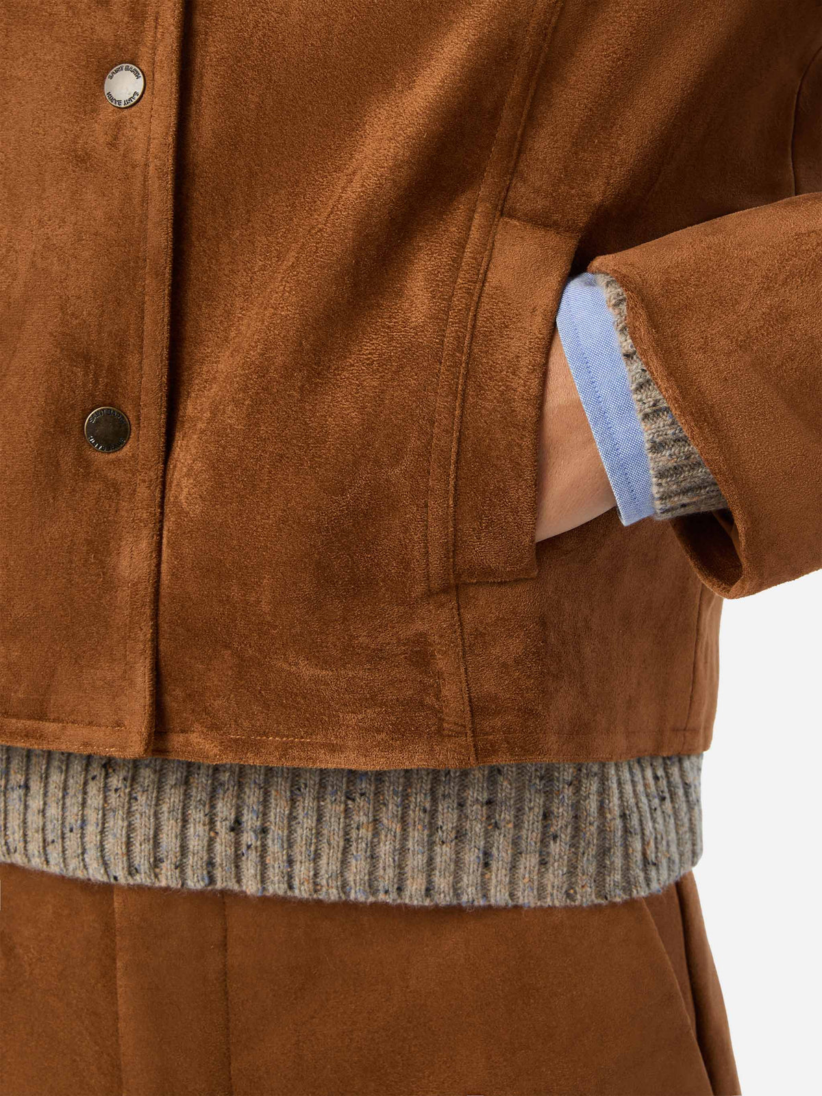 Camel Veyra suede jacket with logo embroidery