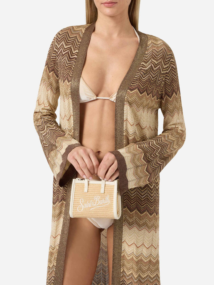 Vivian micro straw effect bag with white embroidered logo