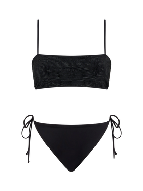 Woman black bandeau bikini with rhinestones