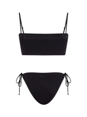Woman black bandeau bikini with rhinestones