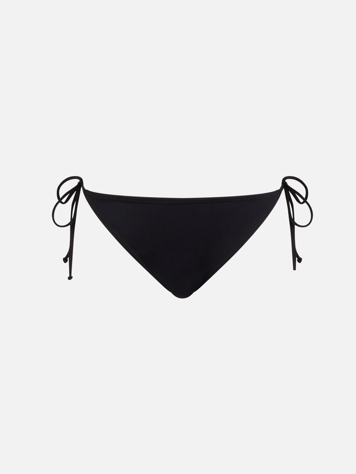 Woman black bandeau bikini with rhinestones