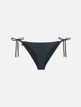 Virgo classic bikini bottoms in dark grey glossy-finish fabric with charm details