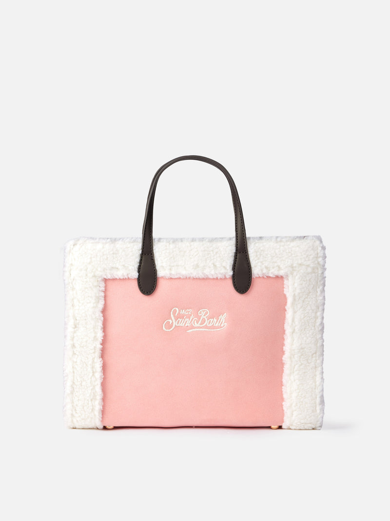 Borsa Vivian rosa con dettagli in sherpa