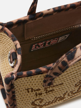 Vivian mini straw effect bag with leopard trims