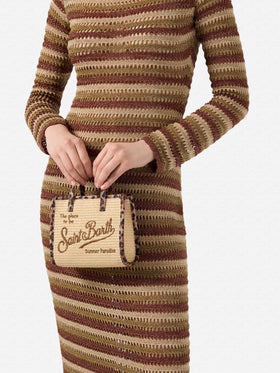 Vivian mini straw effect bag with leopard trims