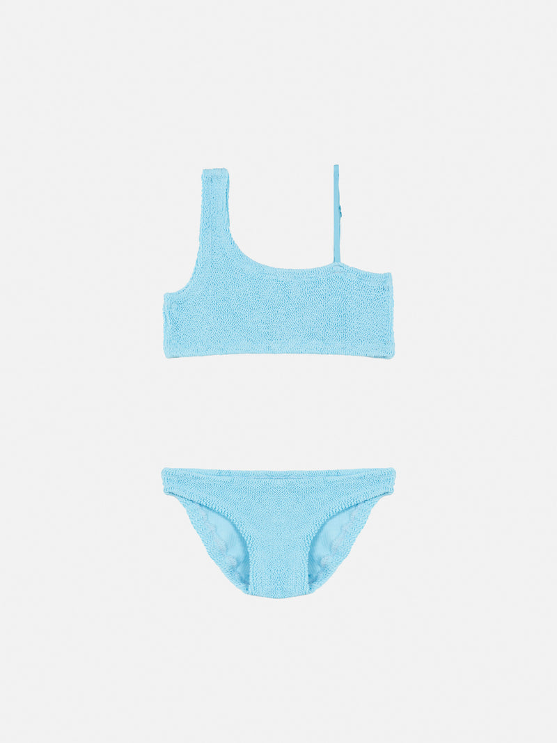 Bikini monospalla Vivy in crinkle azzurro chiaro