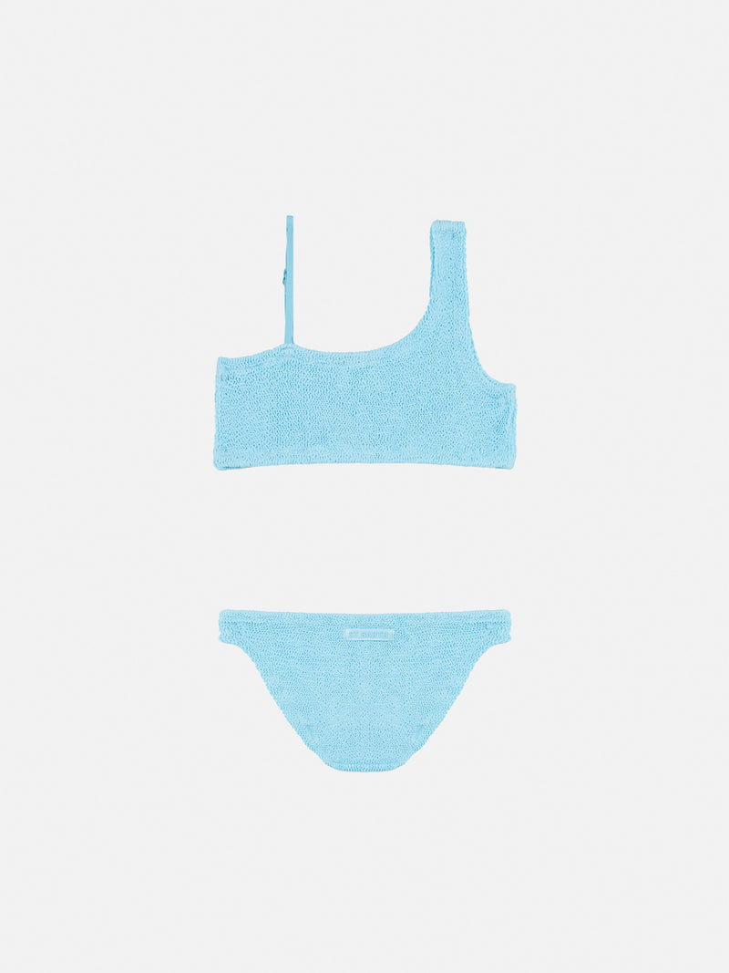 Bikini monospalla Vivy in crinkle azzurro chiaro