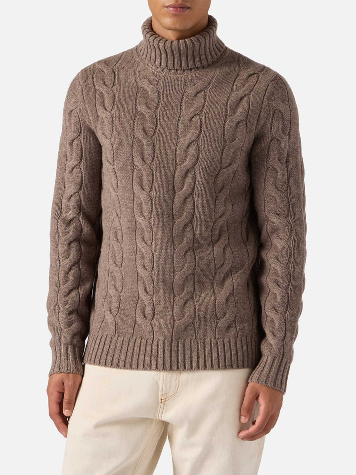 Pullover a collo alto  Valdez in pura lana nocciola