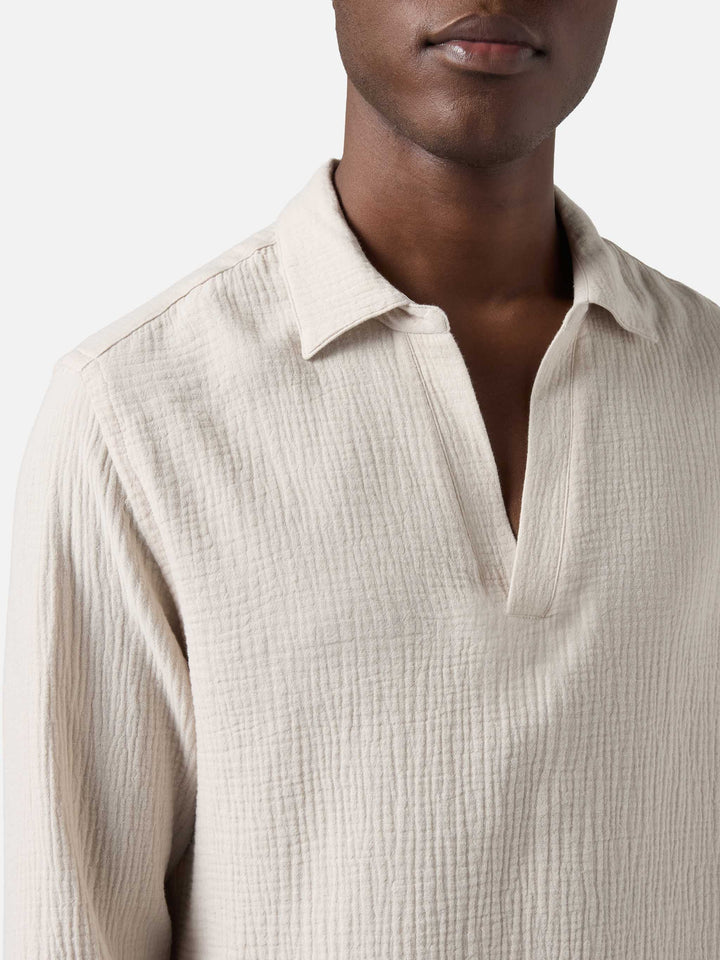 Long-sleeve Ventotene waffle cotton polo beige