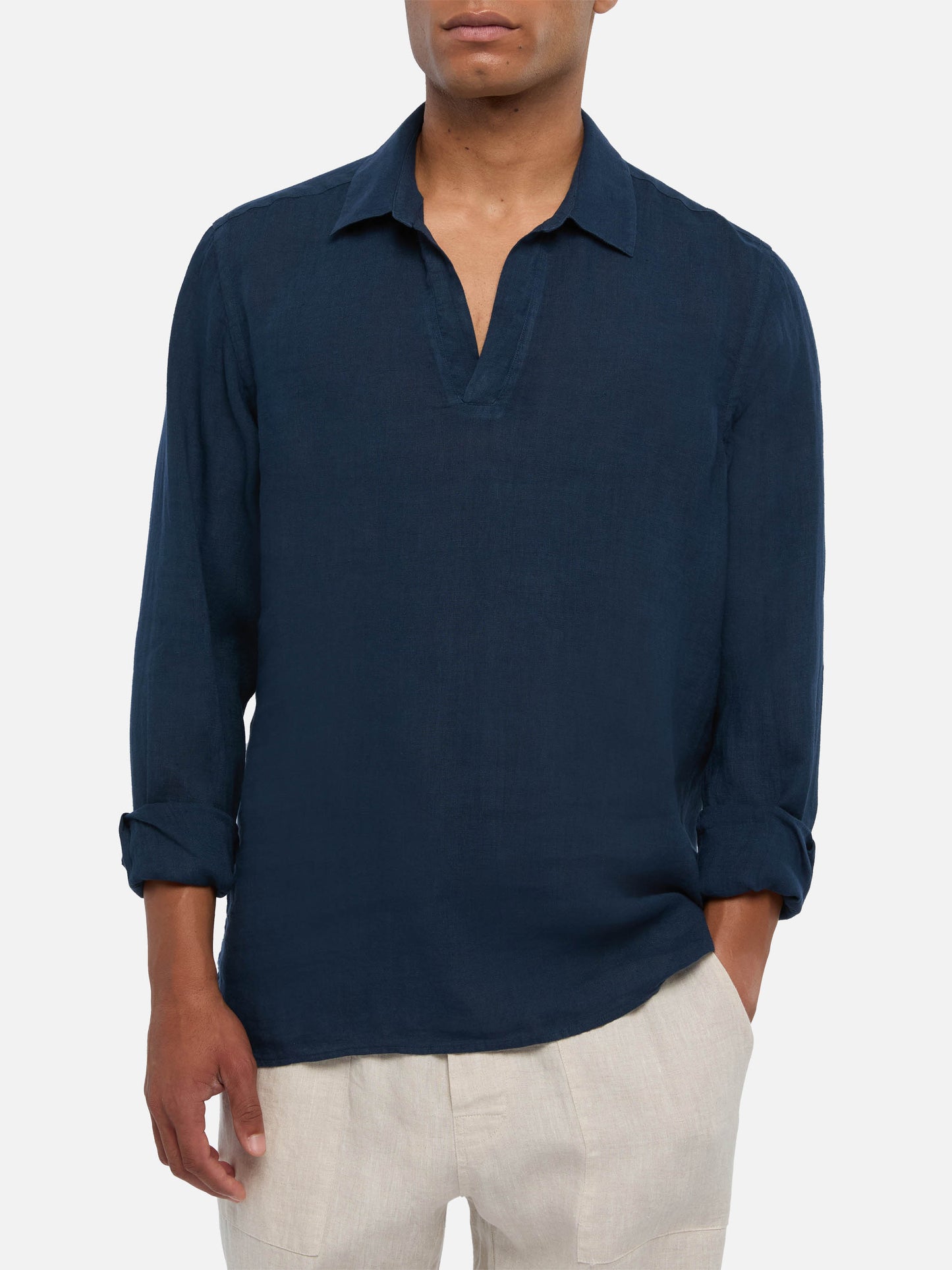 Marineblaues Leinen-Poloshirt Ventotene