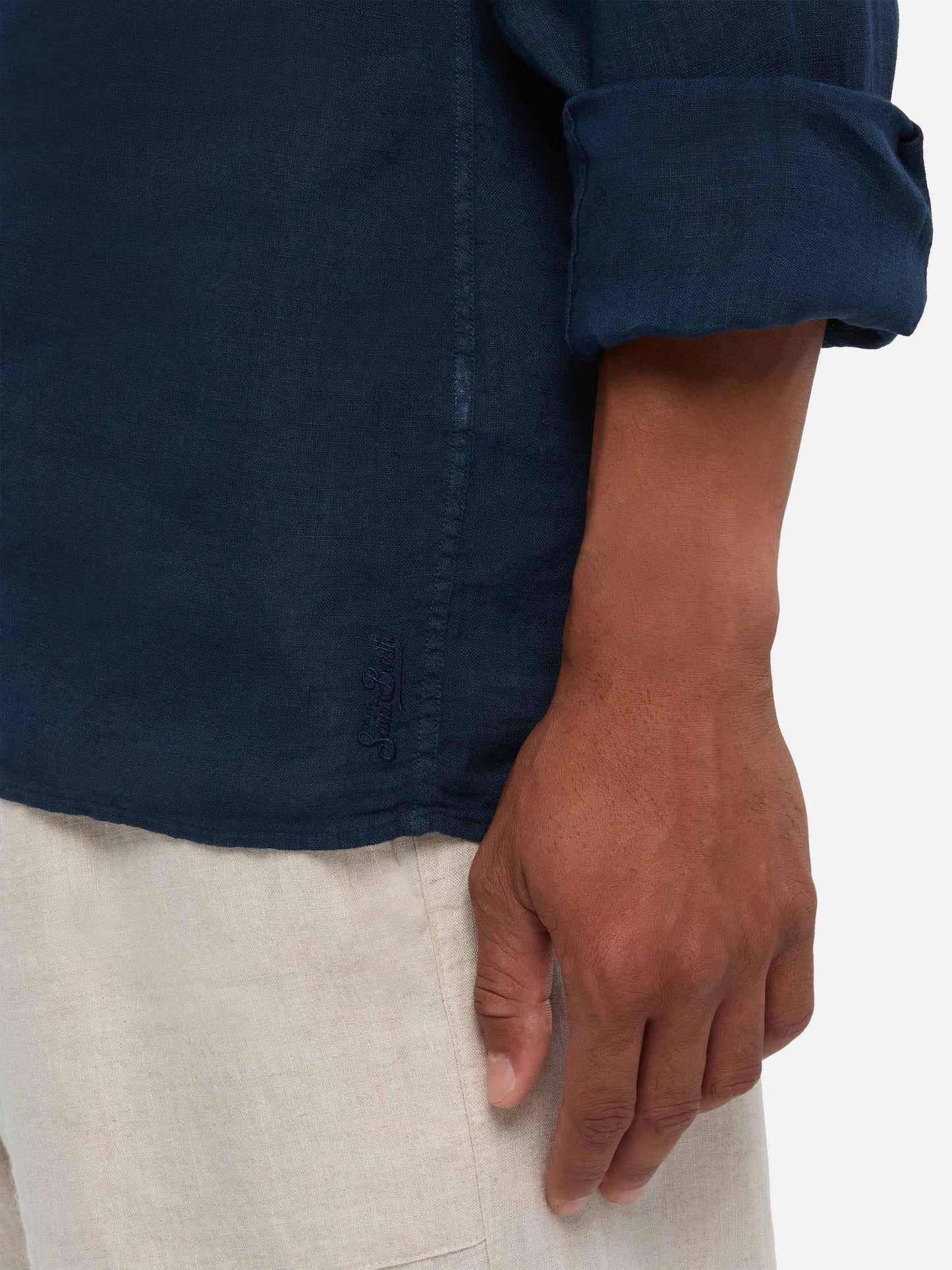 Marineblaues Leinen-Poloshirt Ventotene