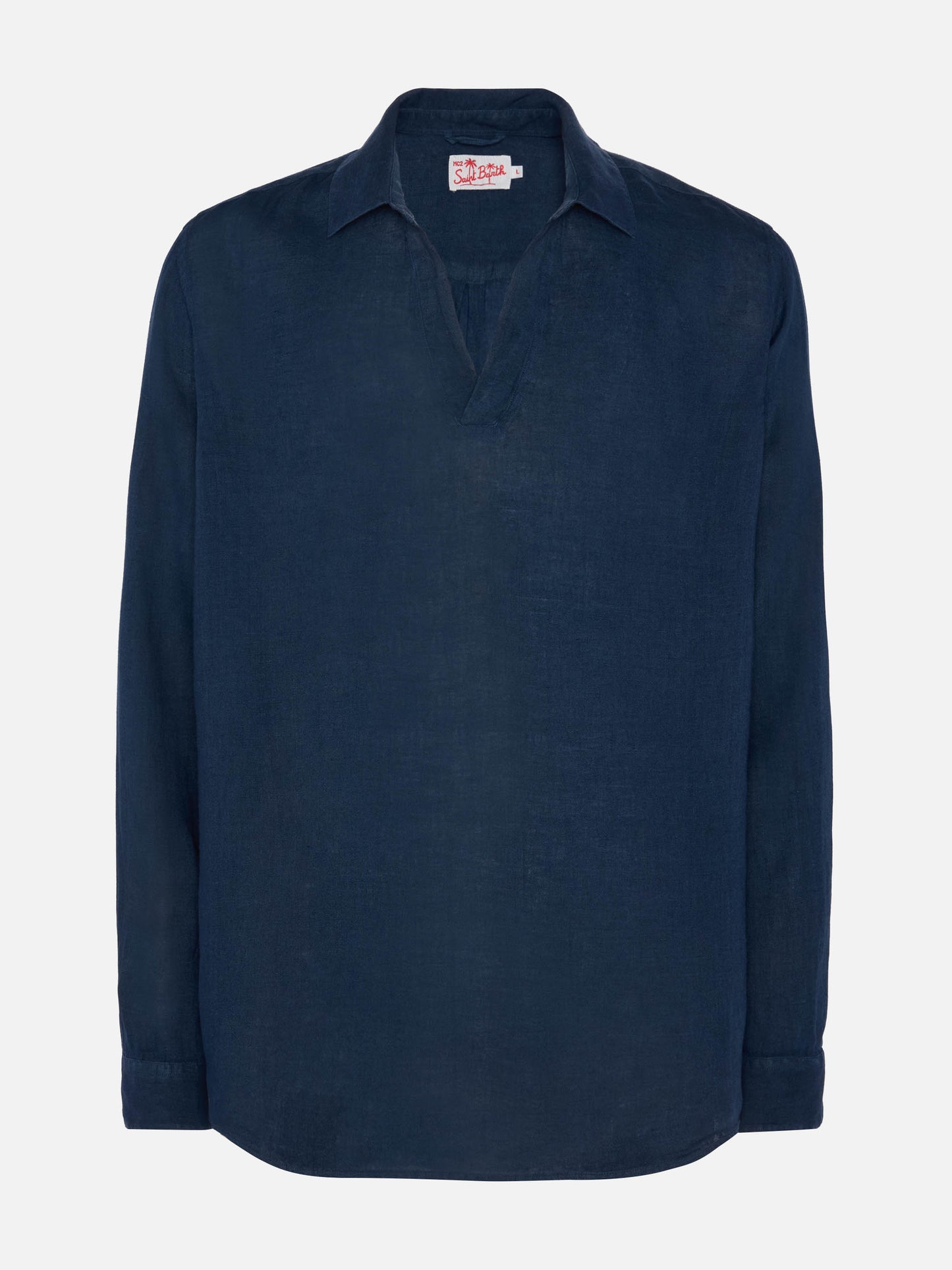 Marineblaues Leinen-Poloshirt Ventotene
