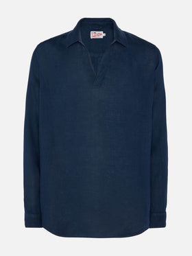 Marineblaues Leinen-Poloshirt Ventotene