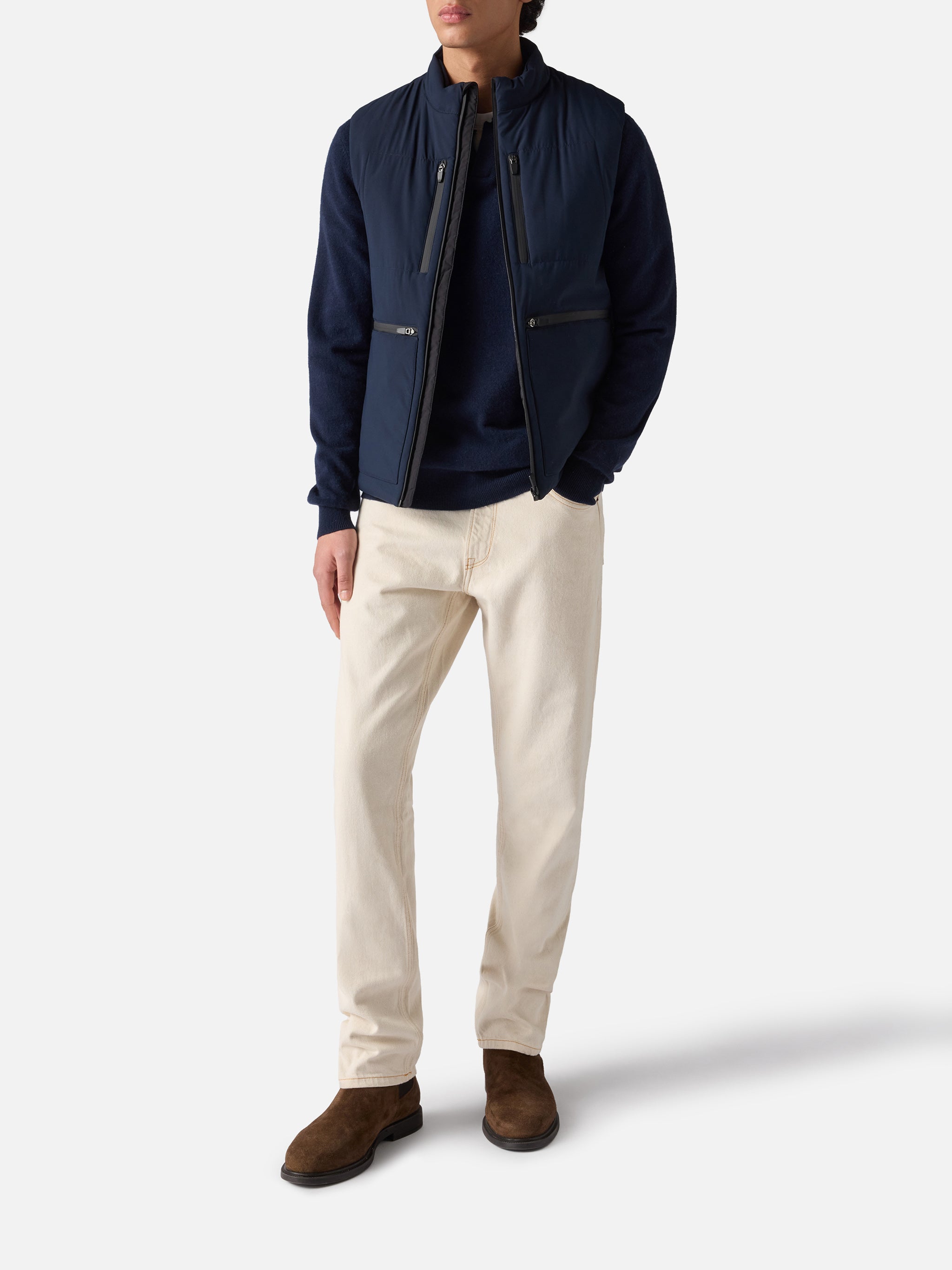 Vonn padded vest in technical fabric in navy blue solid color