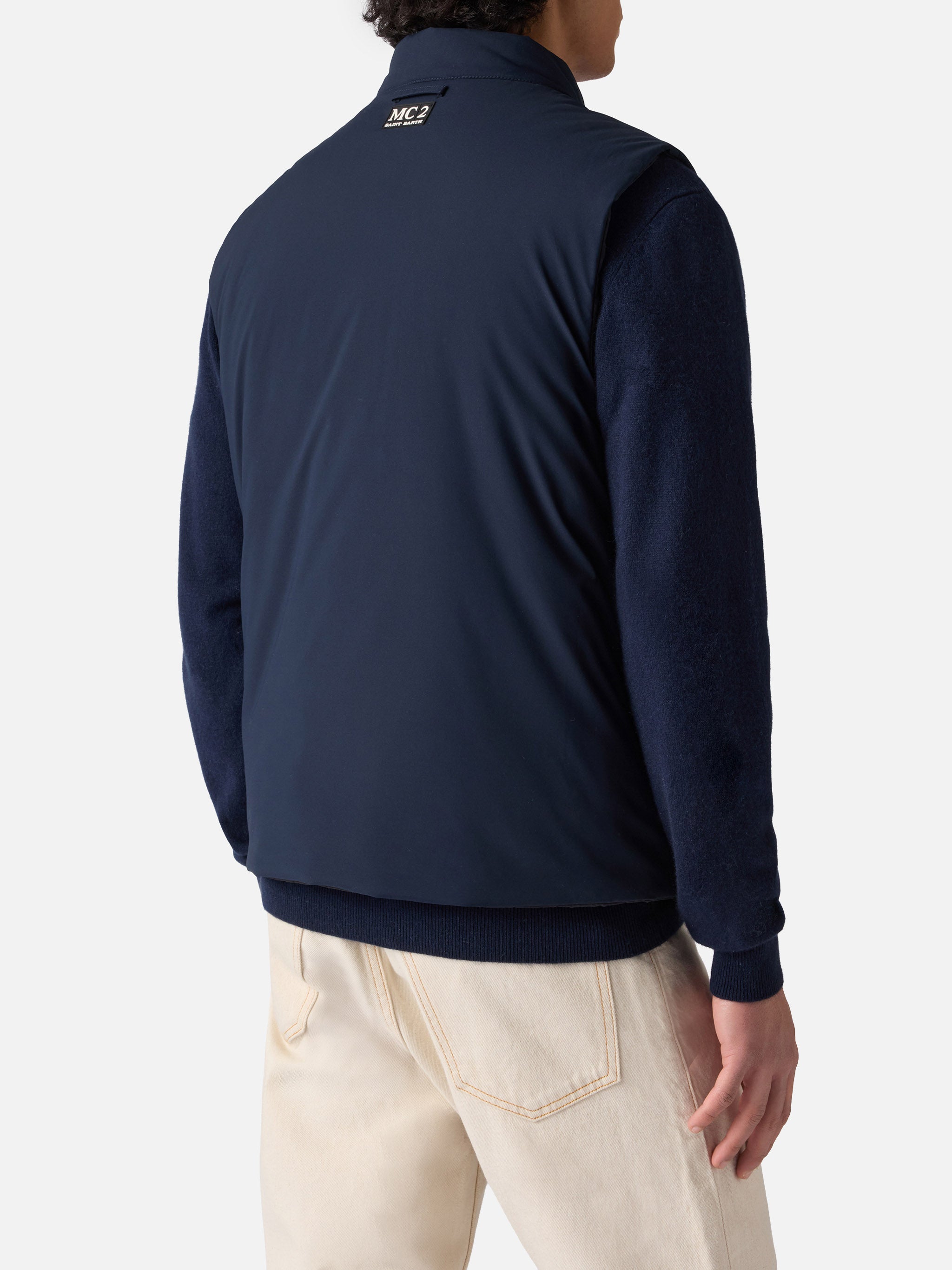 Vonn padded vest in technical fabric in navy blue solid color
