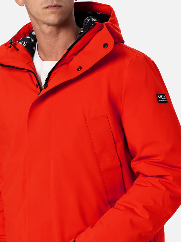 Orangefarbener Parka für Herren mit Kapuze und Bandana-Futter