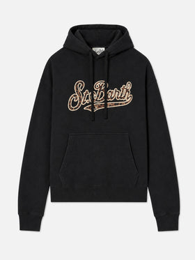 Sudadera con capucha de algodón Virginia en negro con bordado St. Barth de animal print 