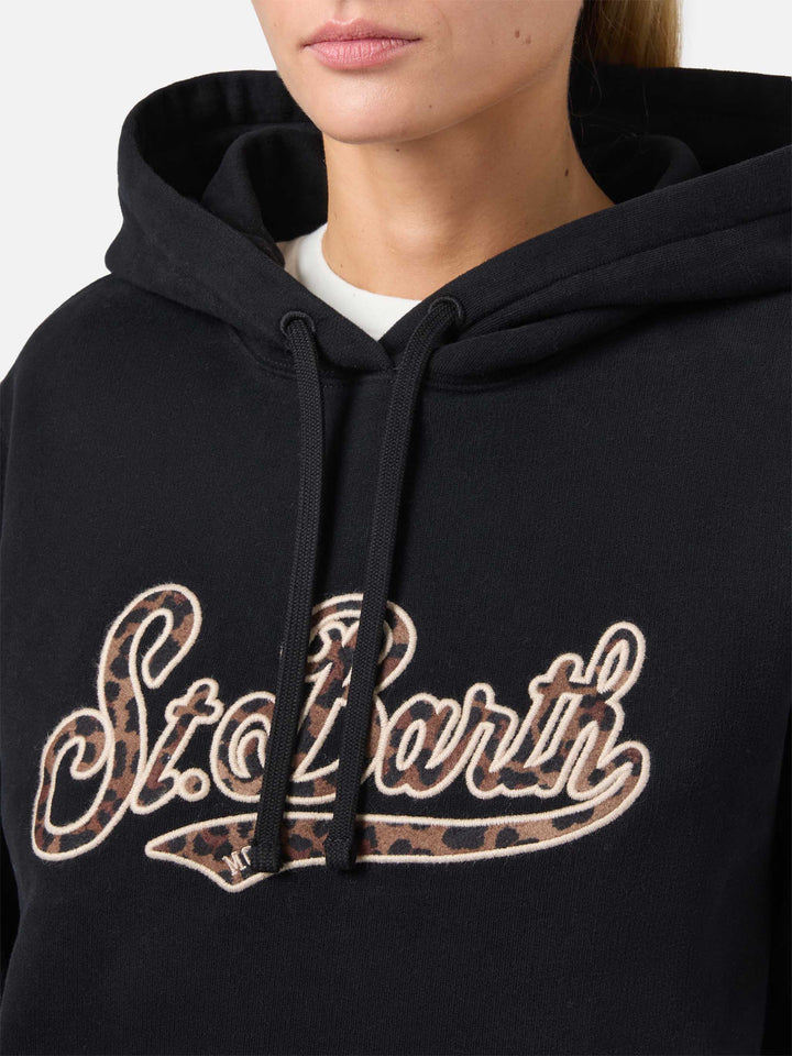 Felpa Virginia in cotone nero con ricamo animalier St. Barth