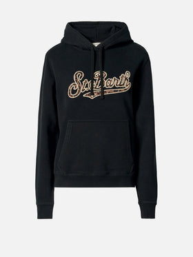 Schwarzer Virginia-Baumwollhoodie mit St. Barth-Stickerei im Animal-Print.