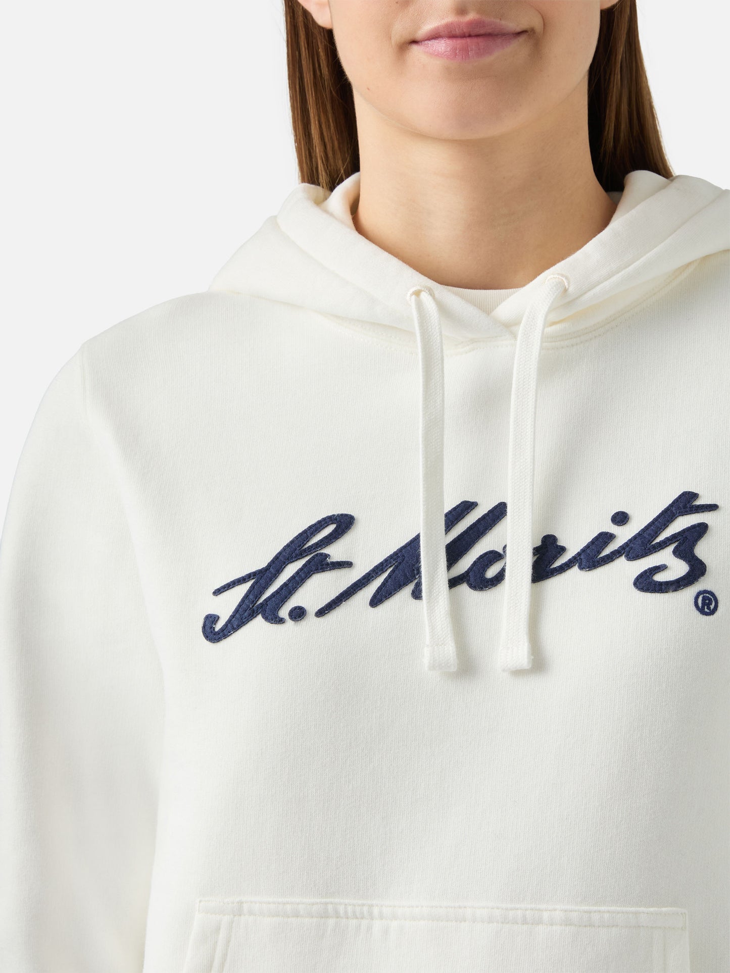 Virginia cotton hoodie in white with St. Moritz embroidery | ST. MORITZ SPECIAL EDITION