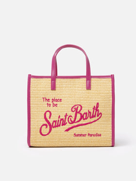 Beigefarbene Midi-Vivian-Strohhandtasche