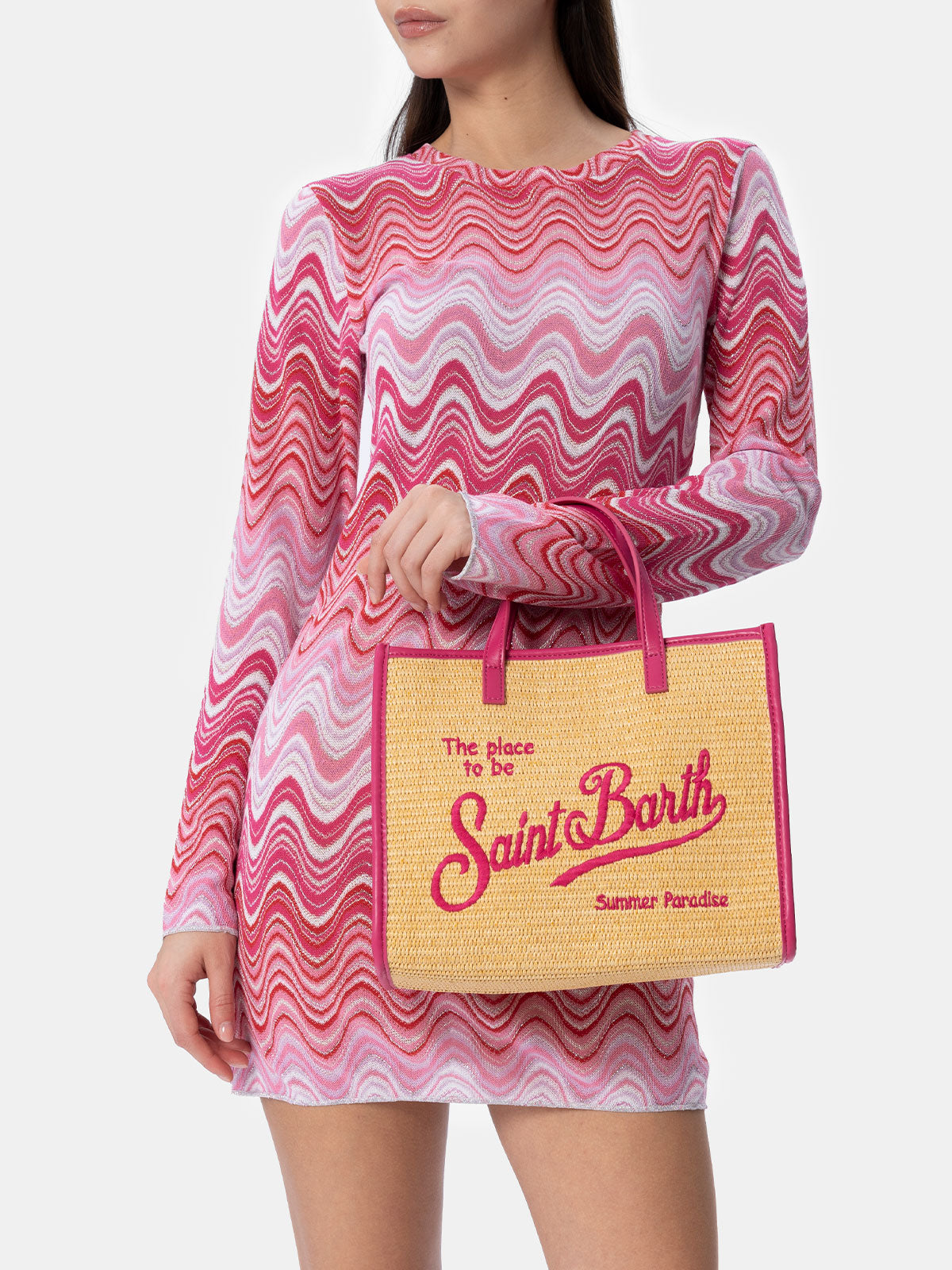 Beigefarbene Midi-Vivian-Strohhandtasche