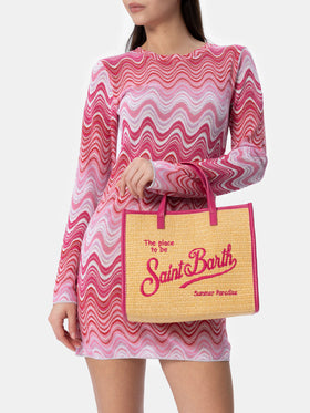 Beigefarbene Midi-Vivian-Strohhandtasche